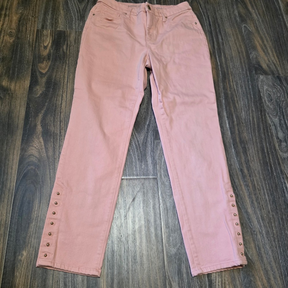 Chicos So Slimming Girlfriend Slim Leg Ankle Jeans Pink Studded Hem Size 0.5R 6R